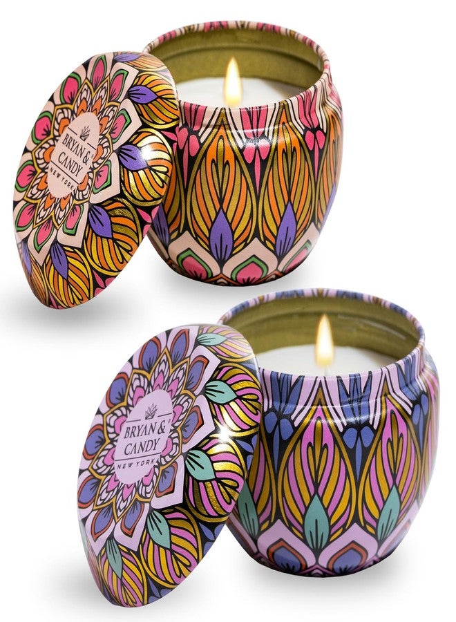 Bryan & Candy Scented Candles Gift Set for Men & Women,60gm Each Soy Wax Eco-Friendly Printed Tin, Pack of 2 (Lavender Citrus & Bulgarian Rose) - Image 1